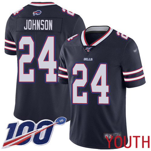 Youth Buffalo Bills 24 Taron Johnson Limited Navy Blue Inverted Legend 100th Season NFL Jersey